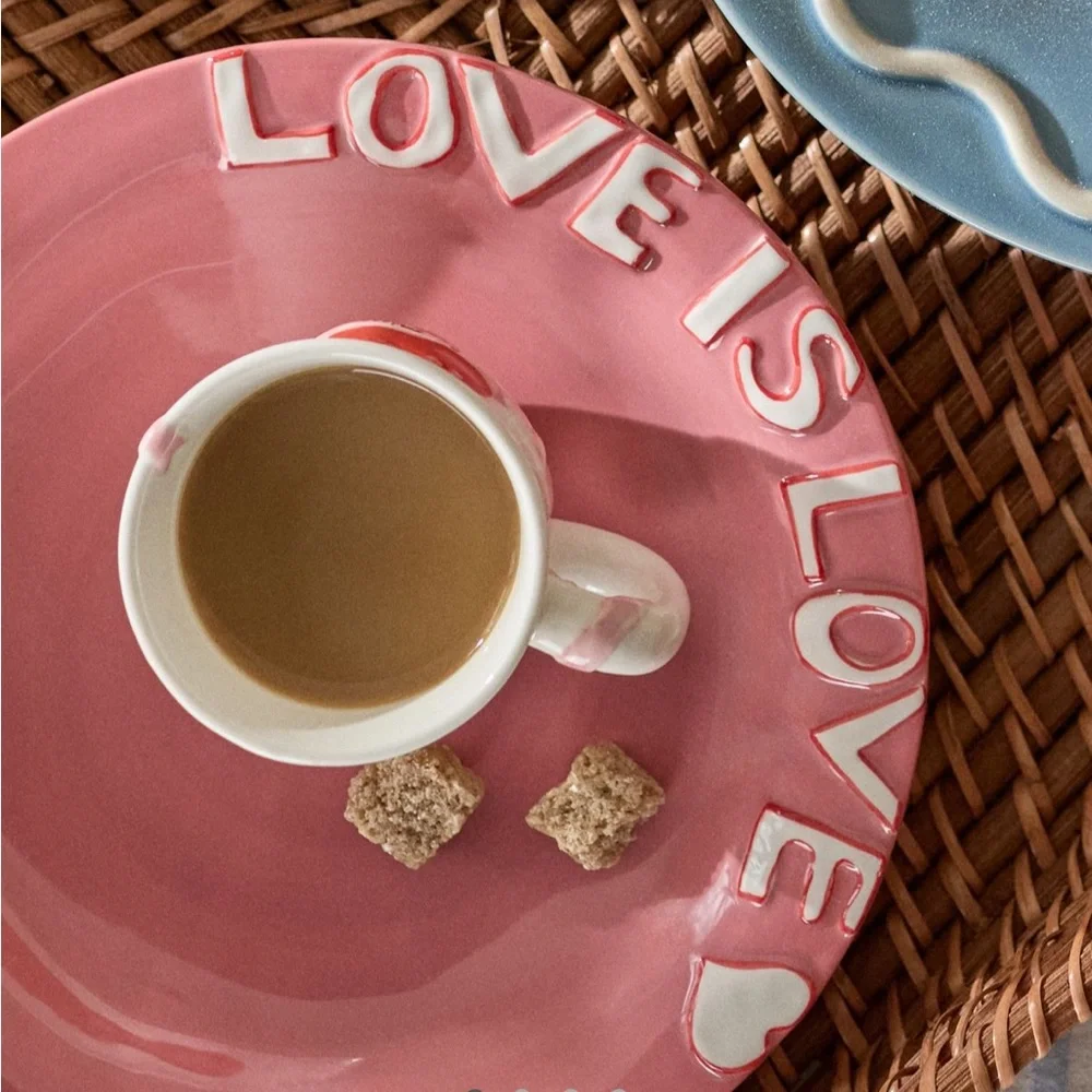 Anthropologie L&Clay Stoneware Dessert Plate | Love is Love | Rose | NIB